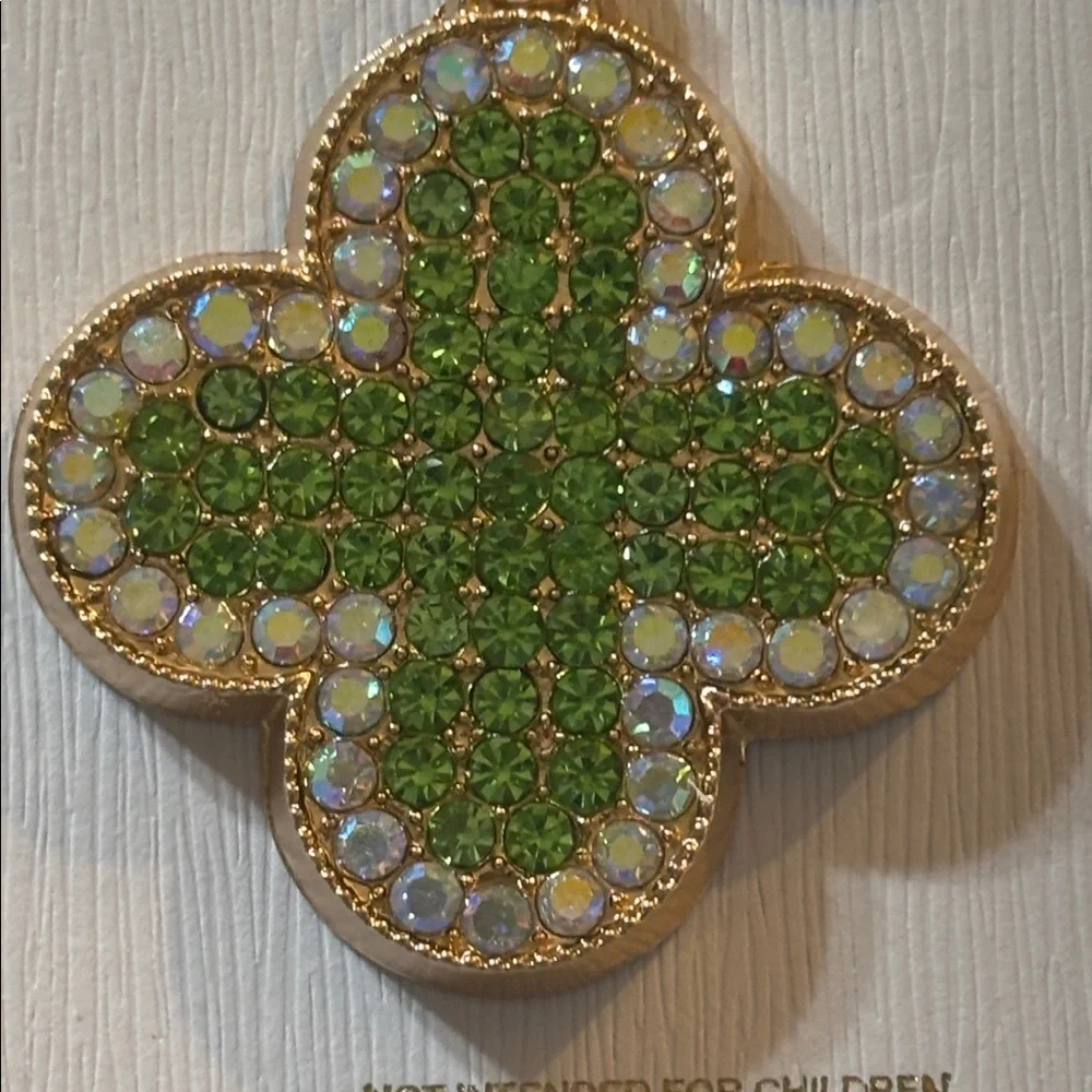 Green & Gold Crystal Clover Keychain/Bag Charm